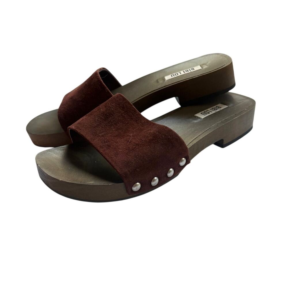 Bibi Lou Brown Suede Studded Wood Clog Slide Sandals EU 39 US 8.5